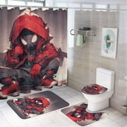 Spider Man Bathroom Set 4-Piece (Shower Curtain, U-Shaped Mat, Bath Mat, Toilet Lid Cover) Perfect for Kids and Cartoon Fans